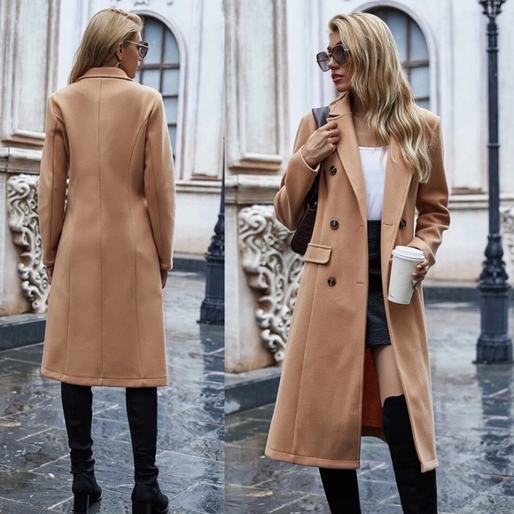 ❄️ Camel pea Trench Coat Double Breasted Winter - Picture 2 of 7